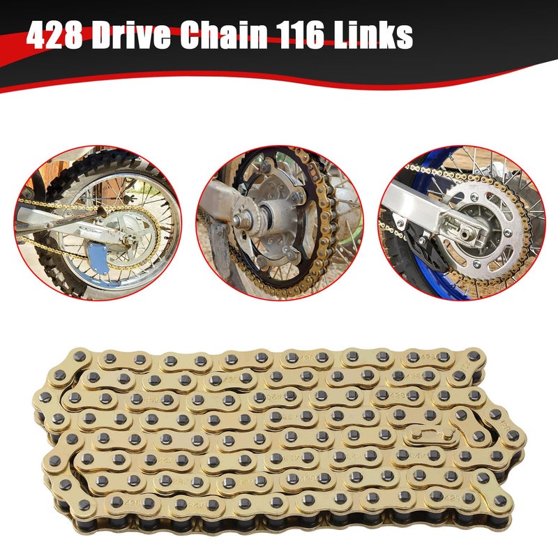 KAMIER 428 Drive Chain 116 Links Gold with Chain Breaker Tool for 110cc 125cc TTR125 YZ85 CB125 Apollo RFZ DB-X18 X19 Suzuki JR80 RM85 TaoTao Chinese Pit Dirt Bike 4 Wheeler ATV Quad Heavy Duty Parts - Image 3